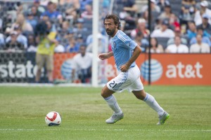 BRONX, NY - Sunday July 26, 2015: New York City FC defeats Orlando City SC 5-3 at home at Yankee Stadium during the 2015 MLS regular season.