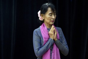 Aung San Suu Kyi of Myanmar prays prior to speaking at American University in Washington, DC, September 20, 2012. AFP PHOTO / Saul LOEBSAUL LOEB/AFP/GettyImages