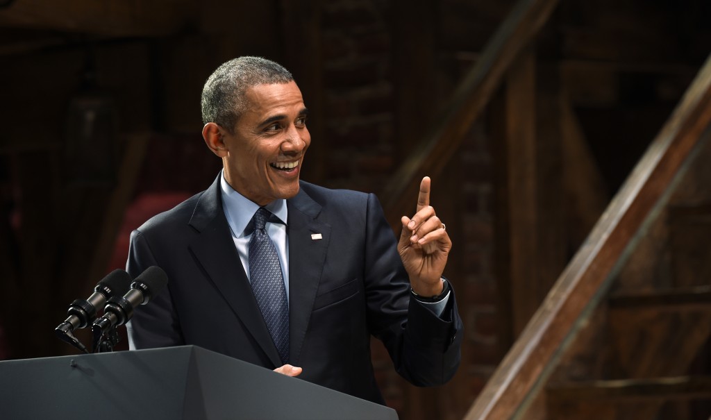 President Barack Obama speaks at the Richard Rodgers Theatre in New York, Monday, Nov. 2, 2015, at a Democratic National Committee fundraiser. (AP Photo/Susan Walsh)