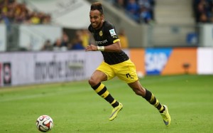 SINSHEIM, GERMANY - MAY 02:  Pierre-Emerick Aubameyang of Dortmund controls the ball during the Bundesliga match between 1899 Hoffenheim and Borussia Dortmund at Wirsol Rhein-Neckar-Arena on May 2, 2015 in Sinsheim, Germany.  (Photo by Matthias Hangst/Bongarts/Getty Images)