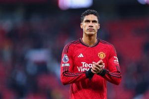 MANCHESTER, ENGLAND - FEBRUARY 24: Raphael Varane of Manchester United during the Premier League match between Manchester United and Fulham FC at Old Trafford on February 24, 2024 in Manchester, England. (Photo by Robbie Jay Barratt - AMA/Getty Images)
