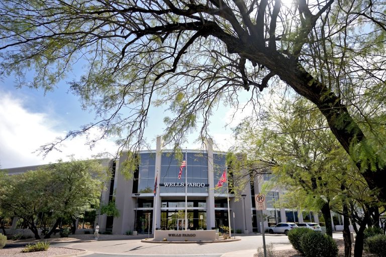 The Wells Fargo Corporate offices, where a 60-year-old office worker was found dead, are shown Friday, Aug. 30, 2024, in Tempe, Ariz. (AP Photo/Matt York)